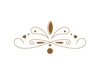An elegant decorative flourish with hearts and swirls, symbolizing ornate design and embellishment.