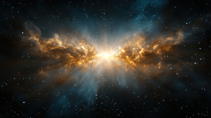 Fototapeta premium Gold nebula explosion stellar burst bright light wings