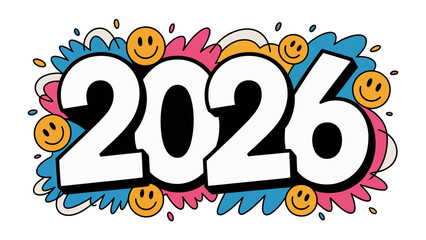 New Year 2026: An eye-catching graphic design for the new year, featuring the year 2026 with a lively and energetic style, bringing positive vibes and excitement for the future. 