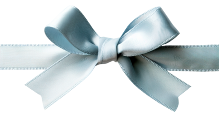Soft blue ribbon bow in a gentle style is presented on a transparent background. Ideal for use in gifts, decorations, or design projects that require a delicate touch