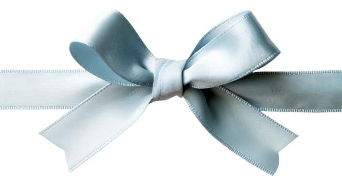 Soft blue ribbon bow in a gentle style is presented on a transparent background. Ideal for use in gifts, decorations, or design projects that require a delicate touch - Powered by Adobe
