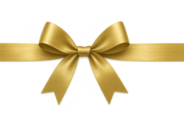 Golden gift bow and ribbon with transparent background