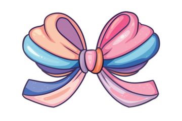 Colorful ribbon bow featuring bold outlines and bright hues. The bow is cut out and sits on a transparent background, perfect for crafting and design projects. Ideal for celebrations