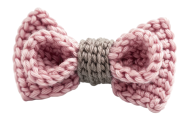 Yarn bow crafted in soft pink and gray colors, designed for a charming look. Ideal for accessories, gift wrapping, or adding detail to any DIY project