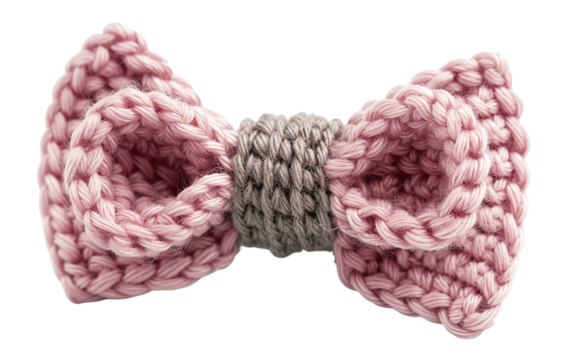 Yarn bow crafted in soft pink and gray colors, designed for a charming look. Ideal for accessories, gift wrapping, or adding detail to any DIY project