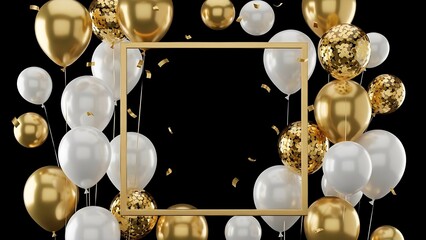 Festive Golden and White Balloons Frame for Celebrations