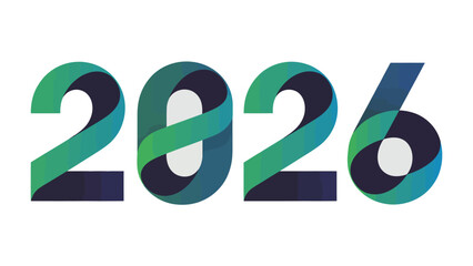 2026 Typography: A modern typographic rendering of the year 2026, using an elegant, intertwined design with gradient colors, representing forward-thinking