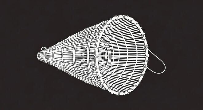 Traditional Fish Trap Silhouette White Vector Design