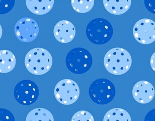 Seamless Pattern of Blue Pickleballs on a Solid Blue Background for Sports Design