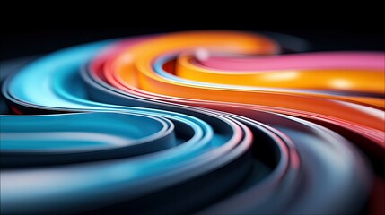 Close-up of abstract colorful ribbons swirling against a black background, creating a dynamic and visually appealing composition.