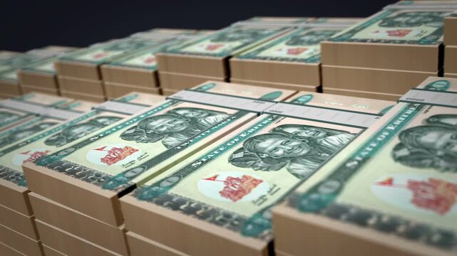 Eritrea Nakfa Eritrean money banknote bundle growth up loop. 20 ERN stacks. Concept of cash pack, banking, travel, business, economy and finance 3d loopable seamless.