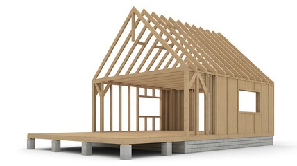 3d wooden house model on white background