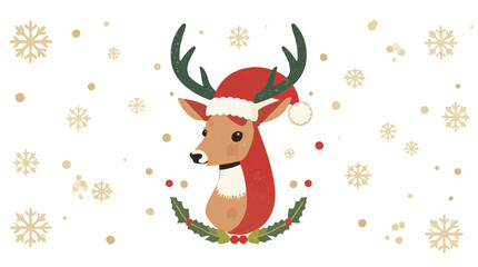  illustration of a Christmas deer with a Santa hat, incorporated into a festive holiday decoration, featuring a flat design aesthetic with clean lineswith png Transparent 