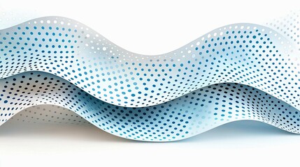 An abstract design featuring layered wave-like shapes with a dot pattern and a gradient effect against a white background.