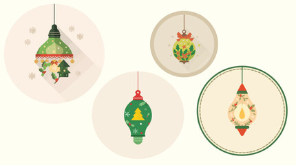 Vector template of a Christmas lamp with a flat design style, featuring a minimalist aesthetic, bold lines, and vibrant colors, including shades of red, green 