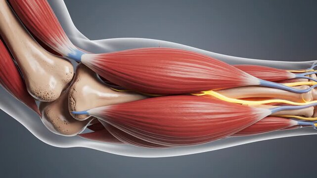 3D Animation of Human Elbow Supinator Muscle Anatomy and Nerves