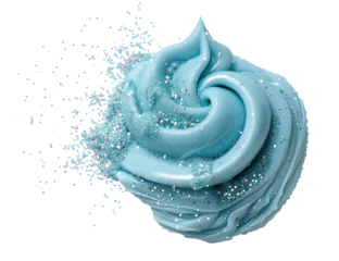 A vibrant blue glitter swirl showcases a frosty shimmer effect, isolated on a transparent background. Ideal for adding a festive touch to various projects and decorations