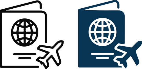 Passport and airplane travel icon