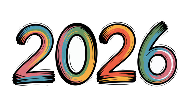 Colorful Strokes: A visually stunning illustration of the year 2026, rendered with vibrant, flowing brushstrokes, representing new beginnings and artistic flair.