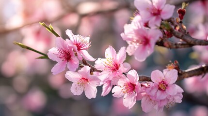 Beautiful Pink Cherry Blossoms in Full Spring Bloom