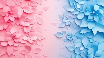 Obraz premium pink, blue, papercut, rose petals, abstract beautiful background, paper, paper cutout, white, illustration