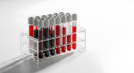 Blood samples in test tubes ready for medical laboratory analysis