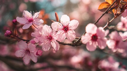 Beautiful Pink Cherry Blossoms in Full Spring Bloom