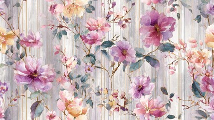 Elegant Watercolor Floral Pattern with Soft Pastel Flowers