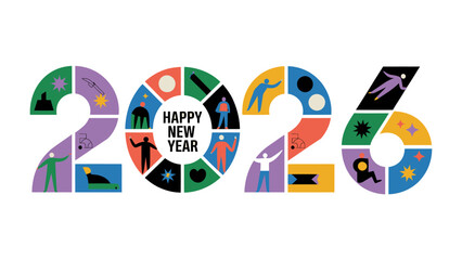 Happy New Year 2026: A vibrant and modern design for the upcoming year, perfect for new beginnings and festive occasions.