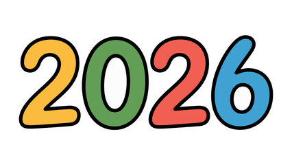 The Year 2026: A vibrant and colorful depiction of the year 2026, expressed through bold numbers and playful design, symbolizing future or upcoming date