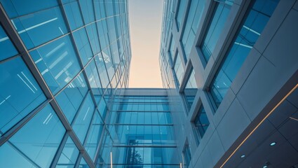 Modern architecture of glass skyscrapers reaching towards the sky