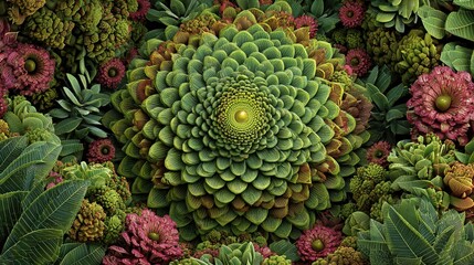 Vibrant Symmetrical Succulent Pattern &ndash; Botanical Art and Floral Design