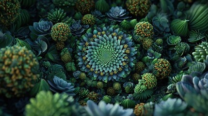 Vibrant Symmetrical Succulent Pattern &ndash; Botanical Art and Floral Design