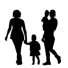 Family silhouette with two mothers and two children.eps