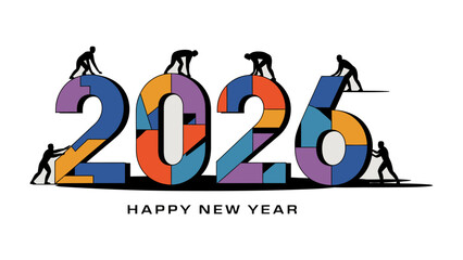 Shaping the Future: A collective effort is seen in a vivid display of unity and collaboration, constructing the year 2026 with a positive vision for the new year.