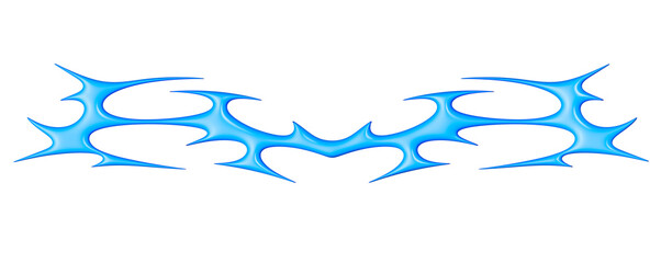 Blue metallic neo tribal shape. Liquid heart sigils and sharp cyber decorative shapes in Y2K style, transparent background