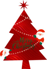 반짝반짝 빨간 트리와 산타의 크리스마스 일러스트