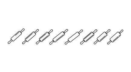 Row of baking rolling pins in a simple line drawing silhouette