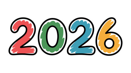 Vibrant 2026: A cheerful and colorful illustration of the year 2026, where each digit is presented in a unique hue and playful style. 