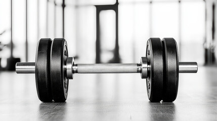 Adjustable dumbbell weight bar on gym floor with soft natural light