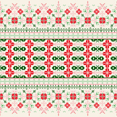 Geometric pixel art pattern. Abstract pixel art geometric ethnic pattern design for fabric, carpet, rug, clothing, festive pattern, Christmas,  background. Vector pixel art seamless motif ethnic