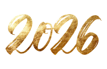 Gold 2026 Year Number isolated on a transparent background