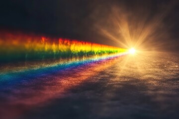 Bright light dispersing into rainbow colors in a misty atmosphere
