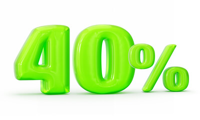 Green jelly digit 40% or Forty percent isolated on white background. 3d illustration