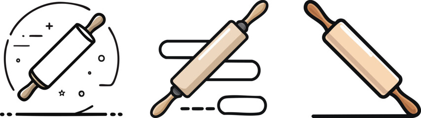 Rolling pin represented with strong outlines capturing essential baking tool in minimal modern kitchen themed artwork