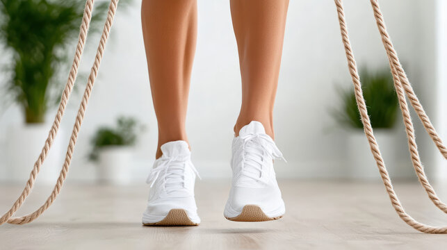 White sneakers jumping rope workout legs athletic cardio - Powered by Adobe