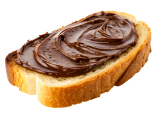 Delicious slice of toasted bread generously spread with creamy chocolate hazelnut spread, perfect for breakfast or snack imagery.