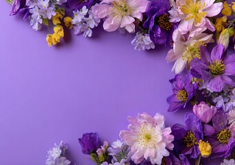 Floral arrangement framing a lavender background