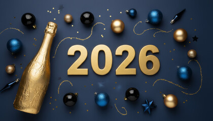 2026 golden balloons numbers new year beginning milestone opportunity prosperity anticipation transition resolution invitation countdown midnight celebration with champagne and festive ornaments