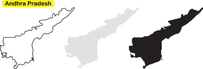 Three different map styles of the indian state of andhra pradesh